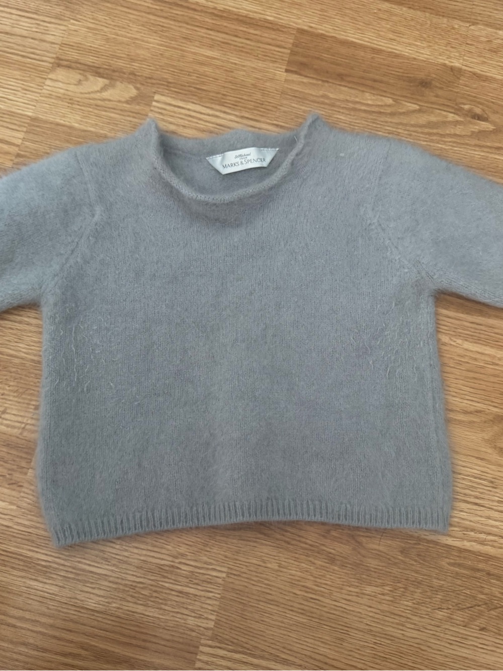 Marks & Spencer Gray Mohair and Lambswool Sweater EU 38 Cropped Short Sleeve Fuz